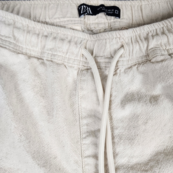 Zara Cream Drawstring Joggers Cotton/Linen Blend Size Medium - Picture 2 of 12